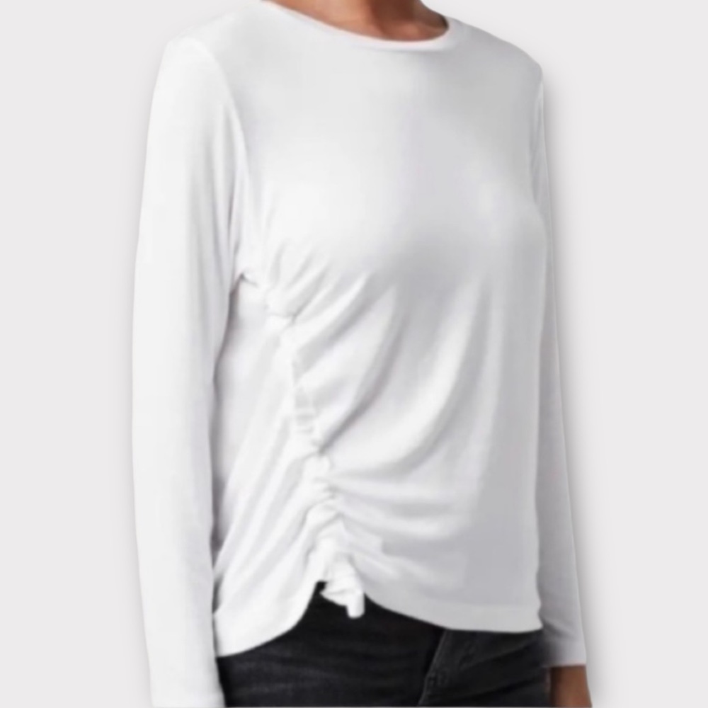 AllSaints Women’s Ryder Shirt Large Side Ruching Chalk White Quiet Luxury NWT
